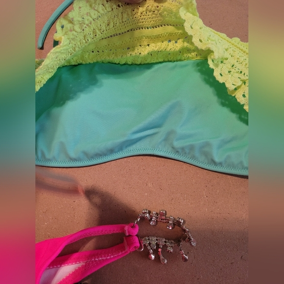 Victoria's Secret & Shein Neon Bikini Set - Pink, Orange Rhinestones Size Small - Picture 9 of 13